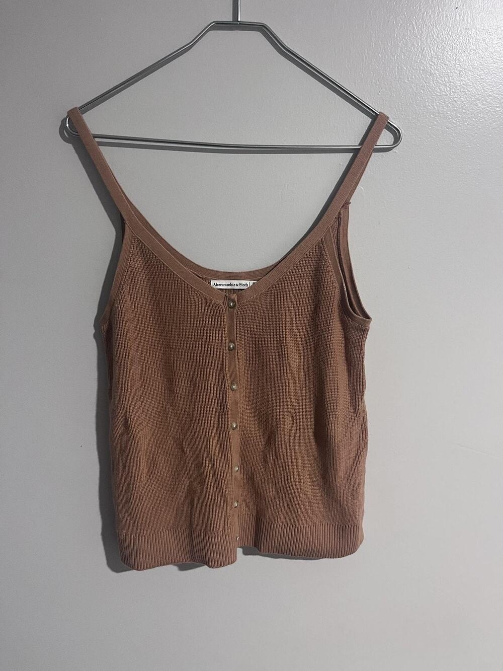 Abercrombie & Fitch Sweater Tank Womens M Brown Waffle-Knit Scoop Neck Button